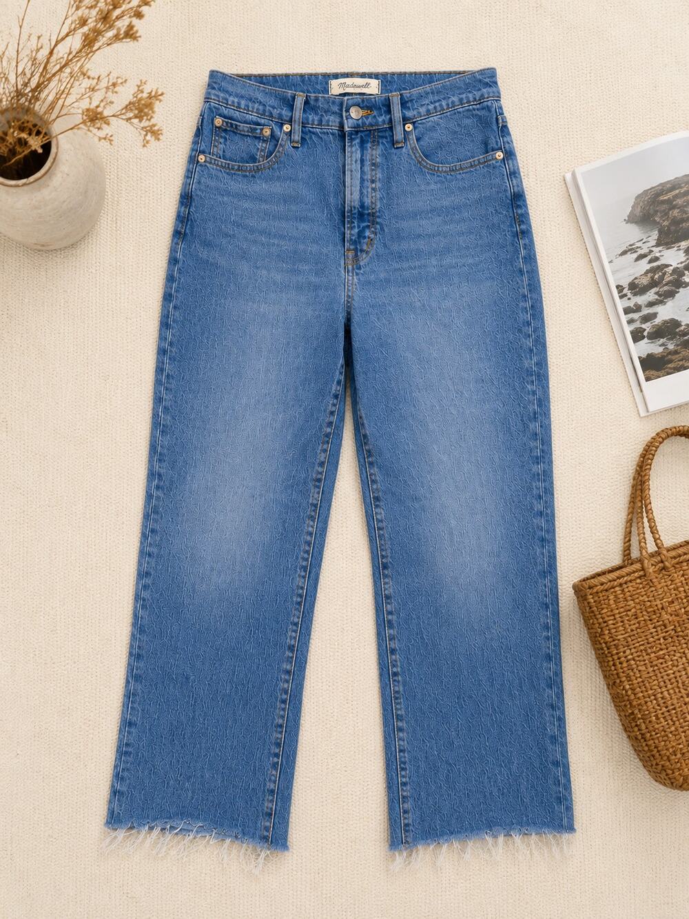 Madewell Perfect Vintage Wide Leg Jeans Women's 29 Medium Wash Raw Hem
